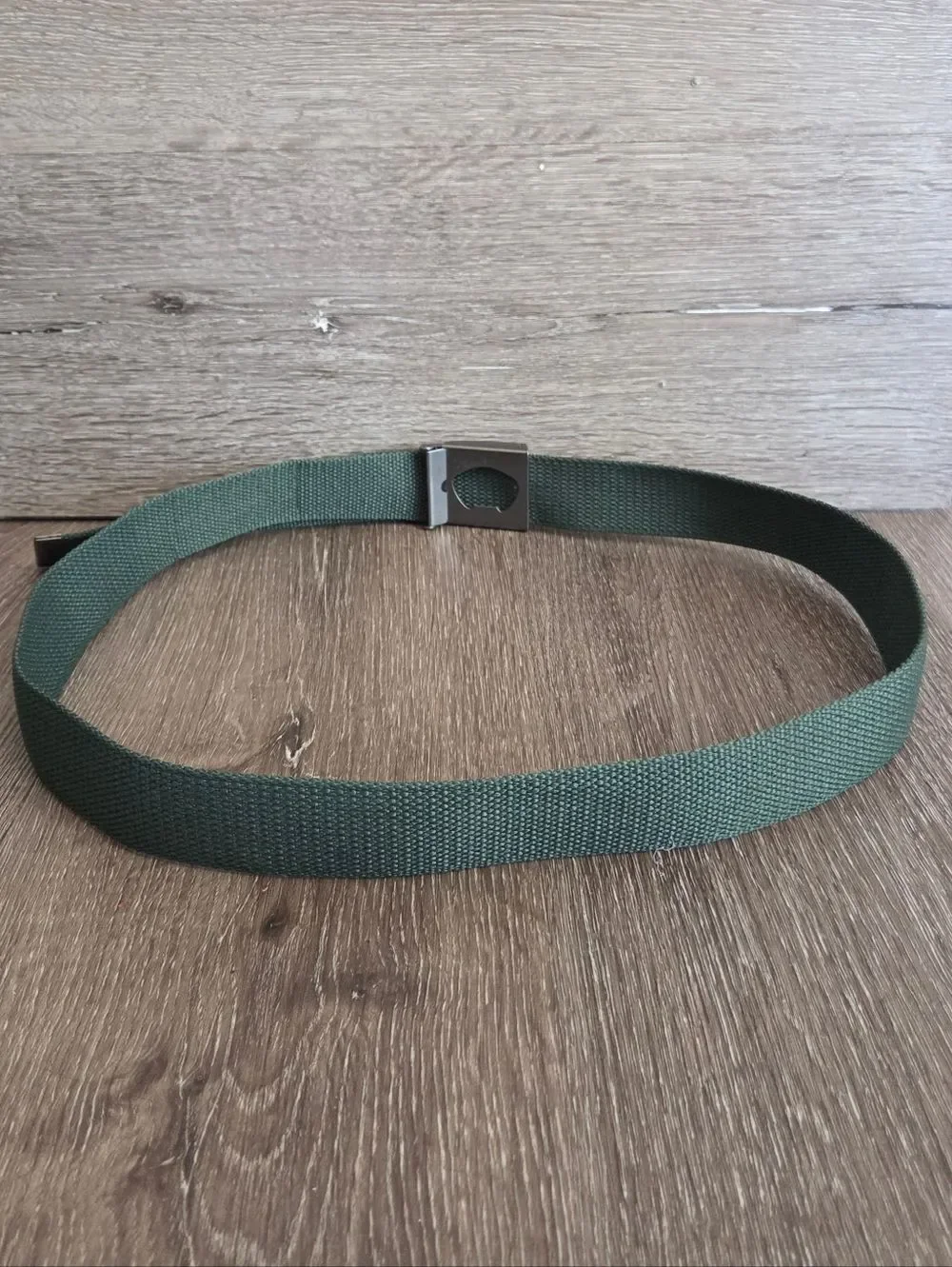 Nike Olive Green Webbing Belt with Metal Swoosh Buckle